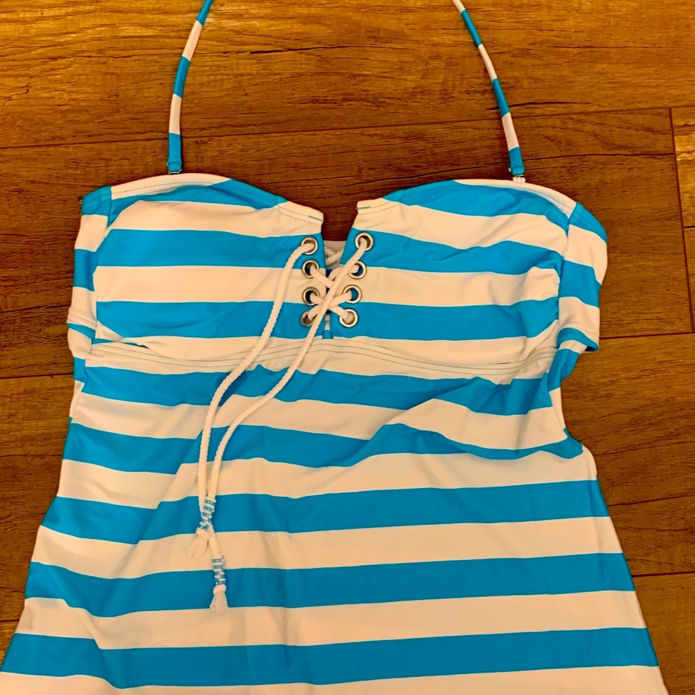 Baby blue and white stripped bathing suit top